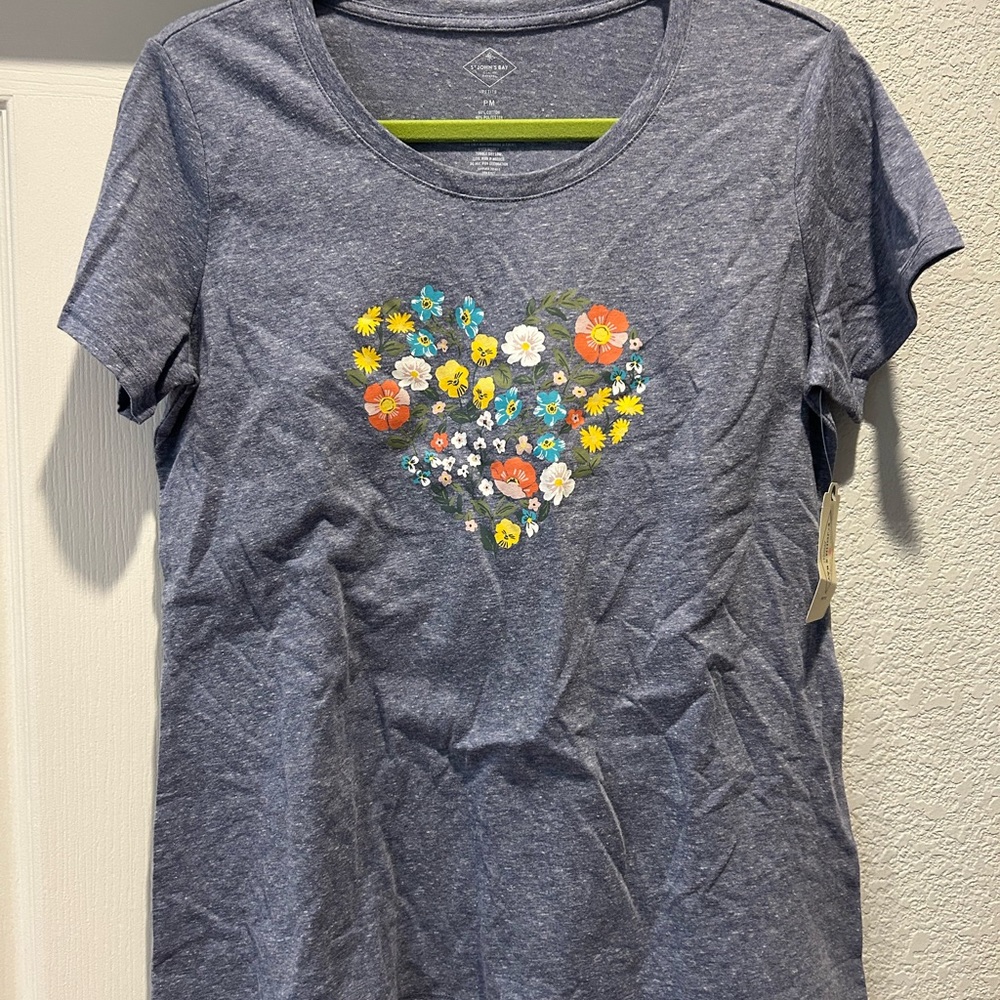 St. John's Bay Blue Short Sleeve Tee with Floral Heart Design